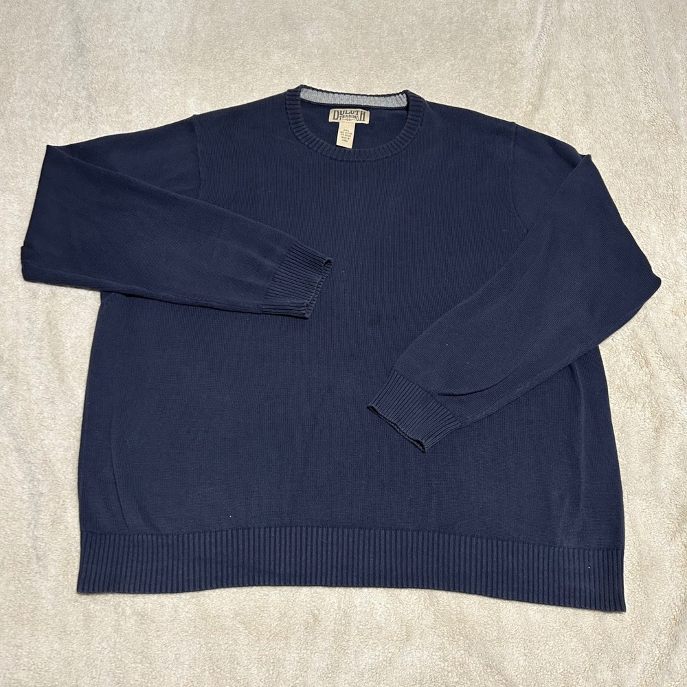 Duluth Trading Co Sweater Mens 2XL Navy Blue Cotton Blend Ribbed Crew Neck 1035 - Picture 2 of 8